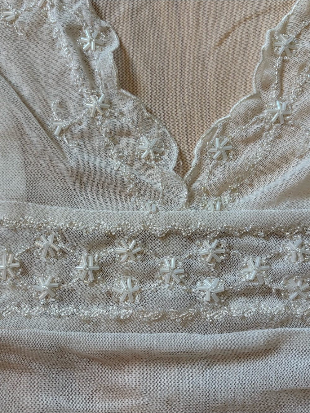 SOLD Vintage Y2K Pierri New York V Neck Mesh Embroidered Beaded Top - Picture 4 of 10